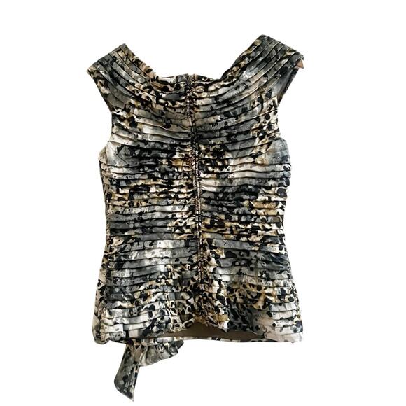 Tadashi Collection Animall Print Silk Pleated Faux Wrap Blouse Ruching Size 10 - Picture 2 of 13